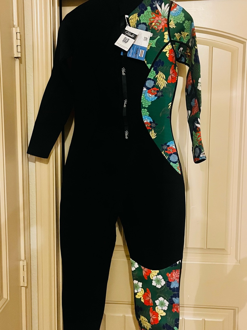 Hype Black Swim Wetsuit with Green Floral Panels
